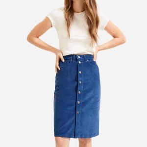 Everlane Corduroy Button Midi Skirt in Blue | Size 25